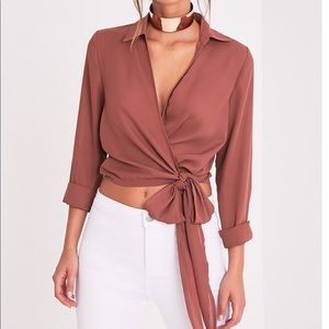 PLT Wrap Front Tie Side Dark Rose Blouse